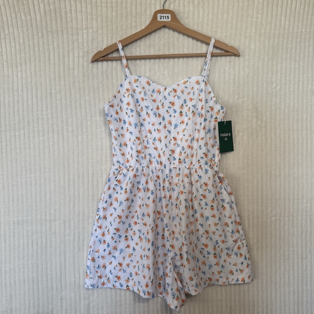 Halara Shirred Pocket Floral Print Casual Romper w/ Pockets Size XS NWT